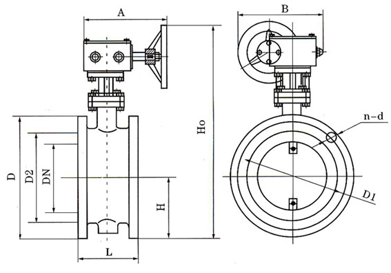 D341蝸輪法蘭式通風(fēng)蝶閥結(jié)構(gòu)圖